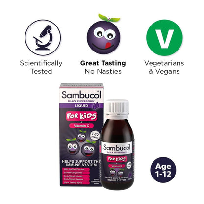 Kids Black Elderberry Liquid 120ml - Sambucol - Food Supplement - Eco Natural Products