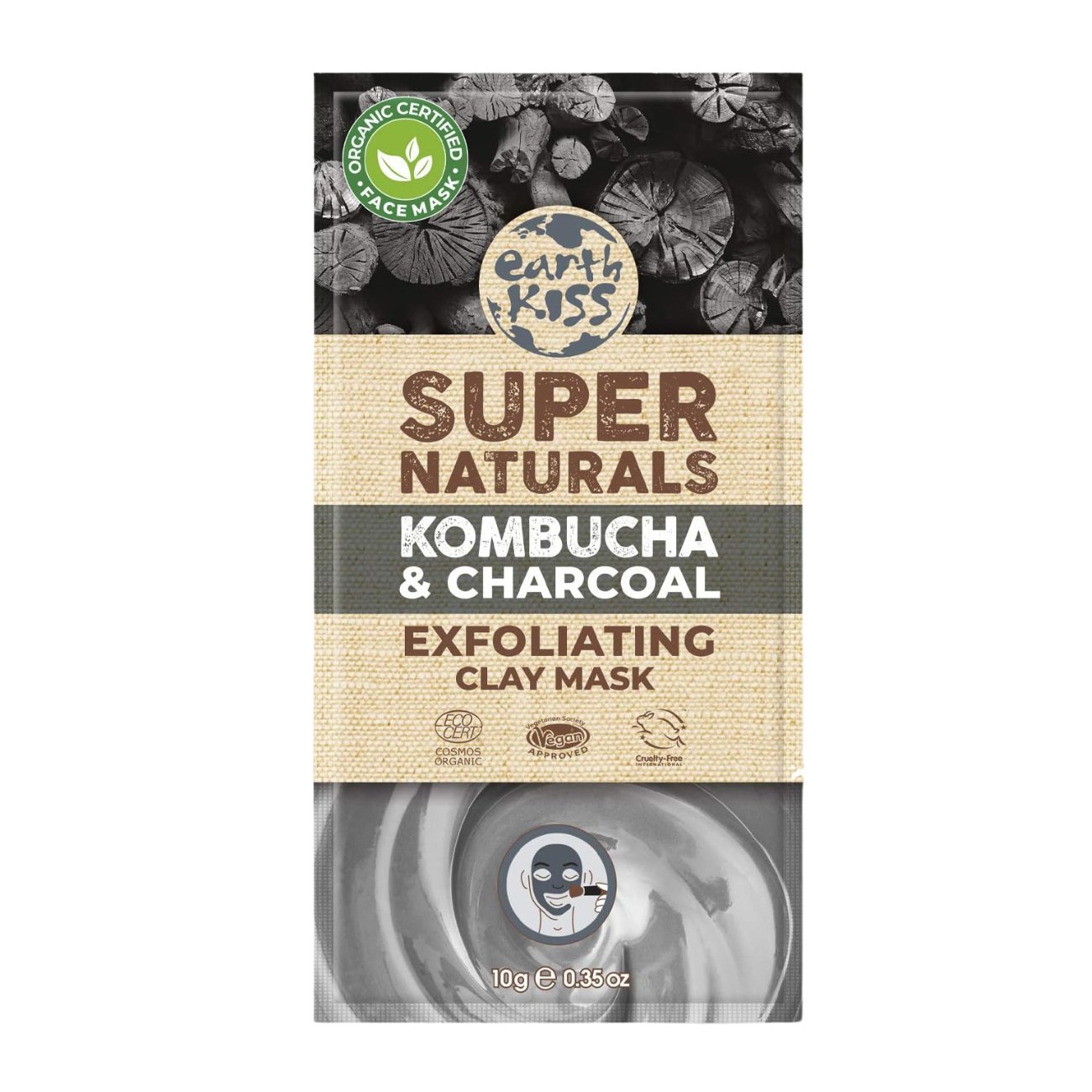 Kombucha and Charcoal Clay Mask 1 Sachet - Eco Natural Products - Earth Kiss - Skin Care Masks & Peels