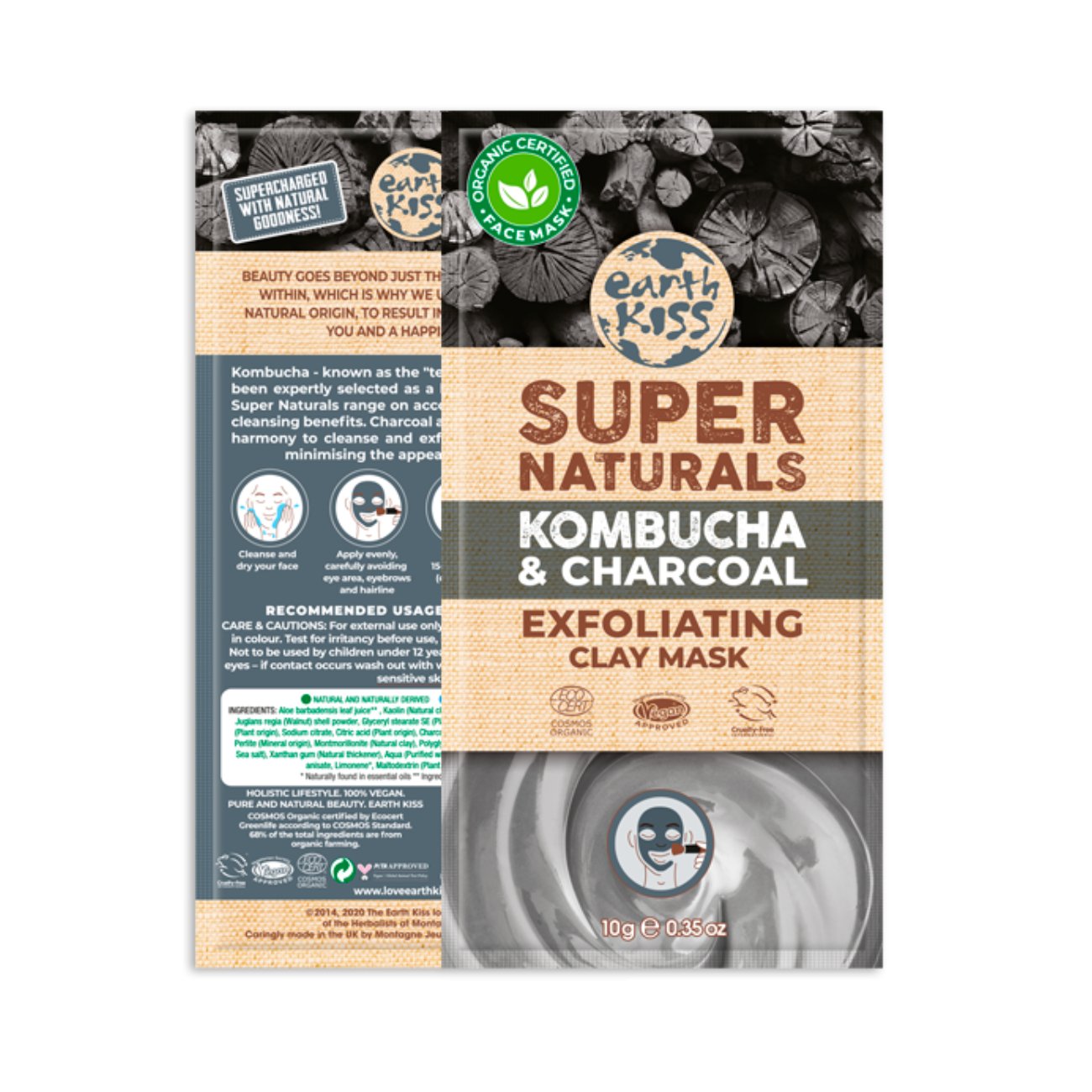 Kombucha and Charcoal Clay Mask 1 Sachet - Eco Natural Products - Earth Kiss - Skin Care Masks & Peels