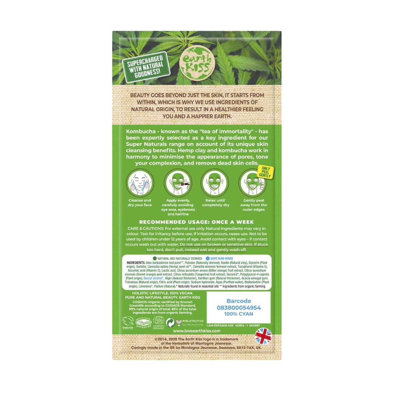 Kombucha and Hemp Clay Peel - Off Mask 1 Sachet - Earth Kiss - Skin Care Masks & Peels - Eco Natural Products