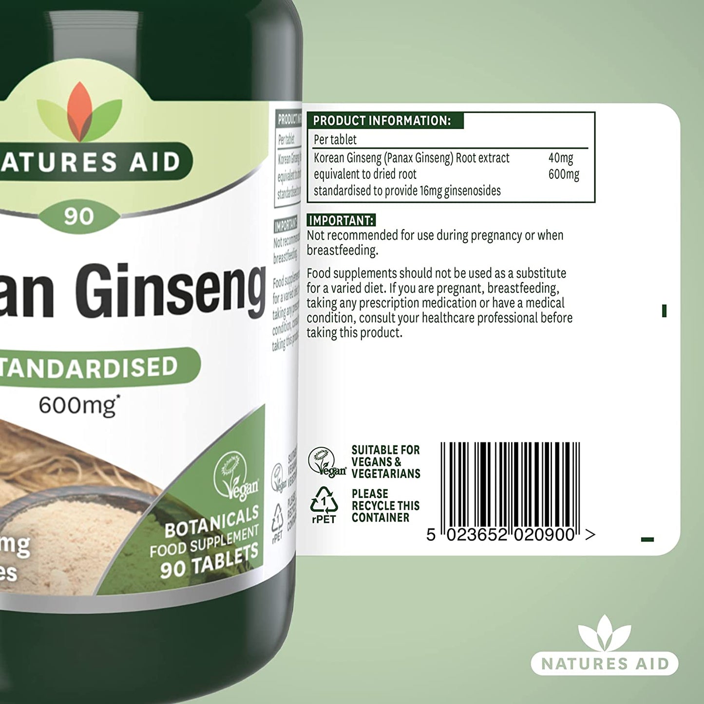 Korean Ginseng 600mg 90 Tablets - Natures Aid - Vitamins & Supplements - Eco Natural Products