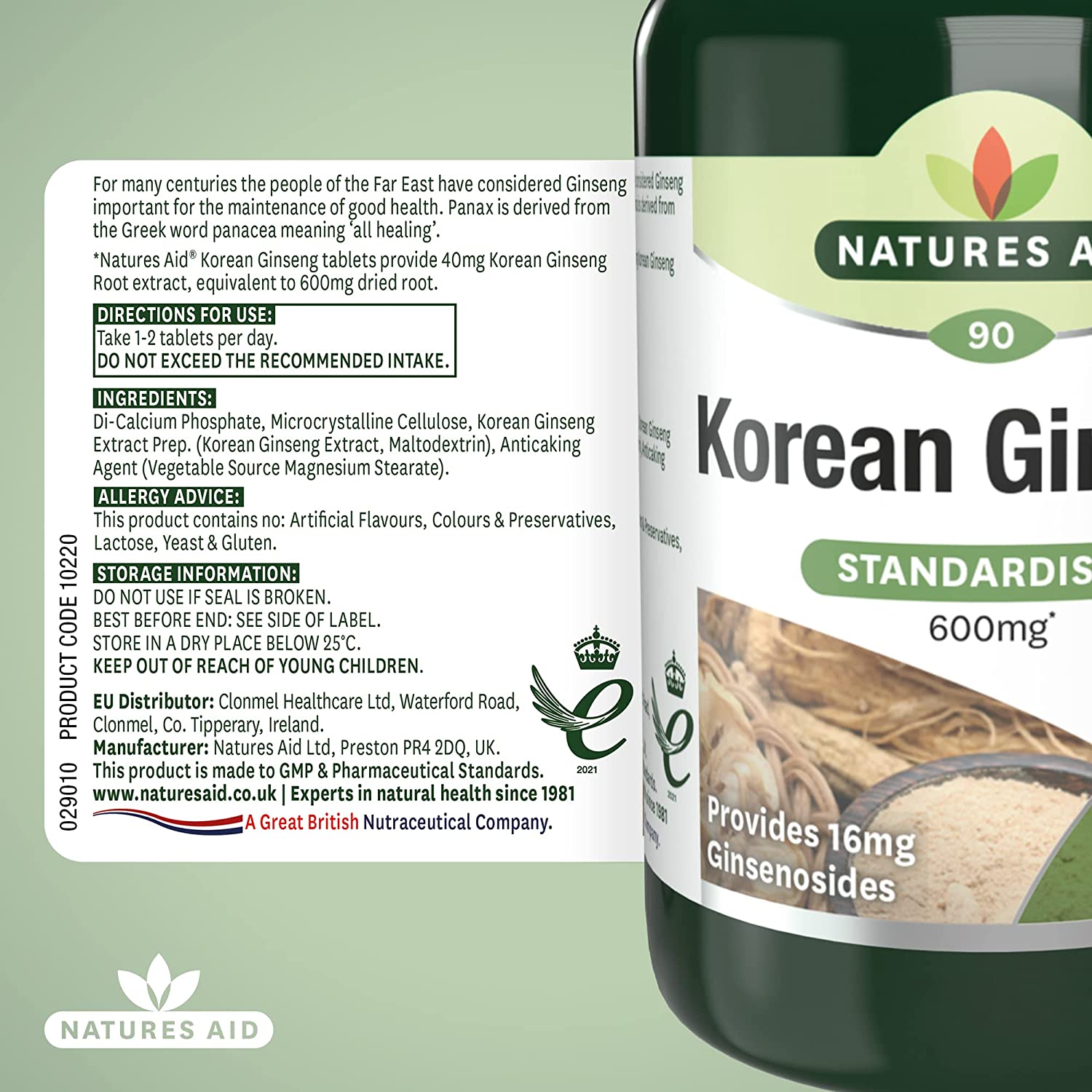 Korean Ginseng 600mg 90 Tablets - Natures Aid - Vitamins & Supplements - Eco Natural Products