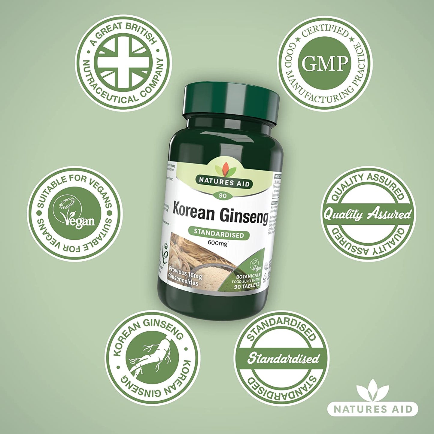 Korean Ginseng 600mg 90 Tablets - Natures Aid - Vitamins & Supplements - Eco Natural Products