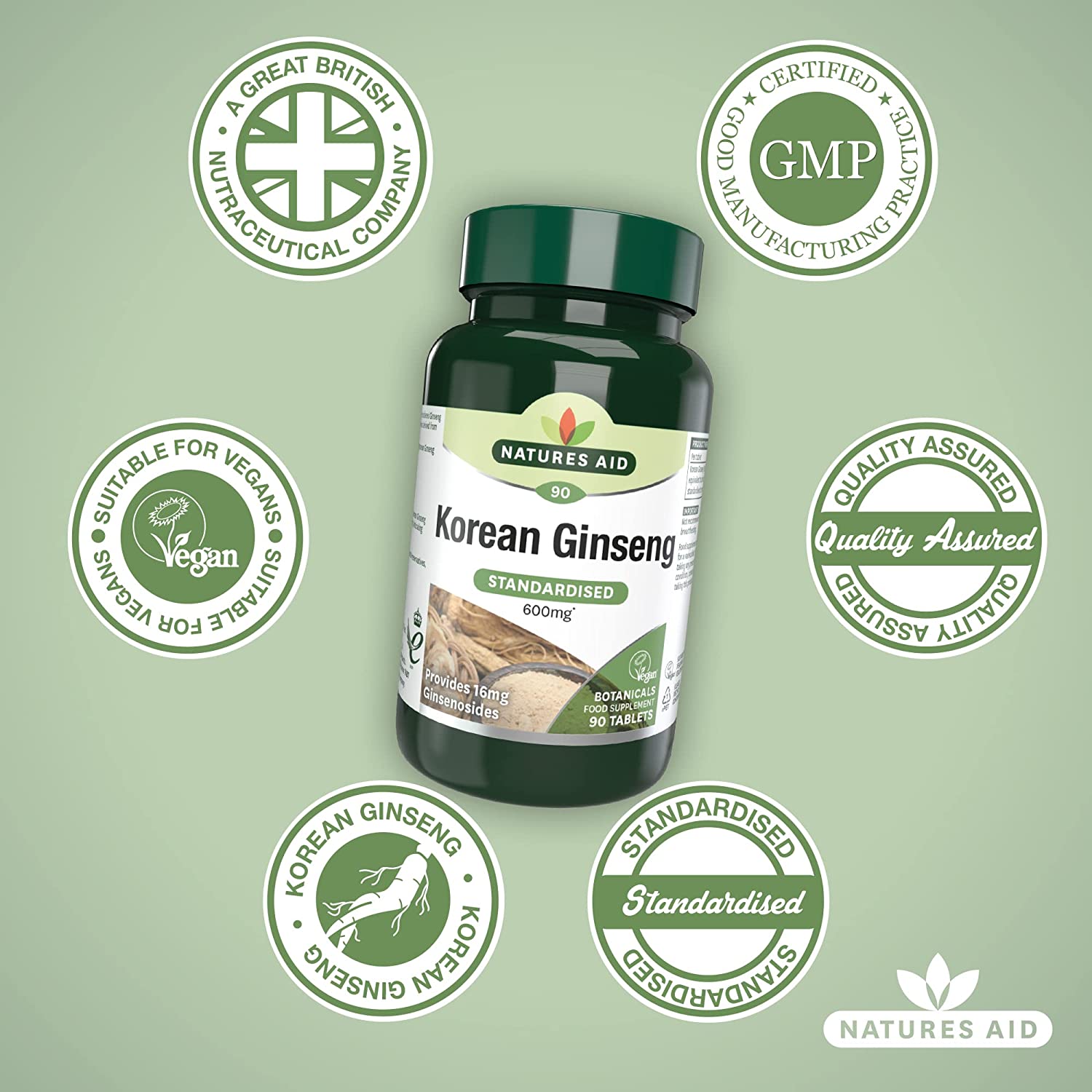 Korean Ginseng 600mg 90 Tablets - Natures Aid - Vitamins & Supplements - Eco Natural Products