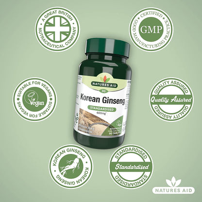 Korean Ginseng 600mg 90 Tablets - Natures Aid - Vitamins & Supplements - Eco Natural Products