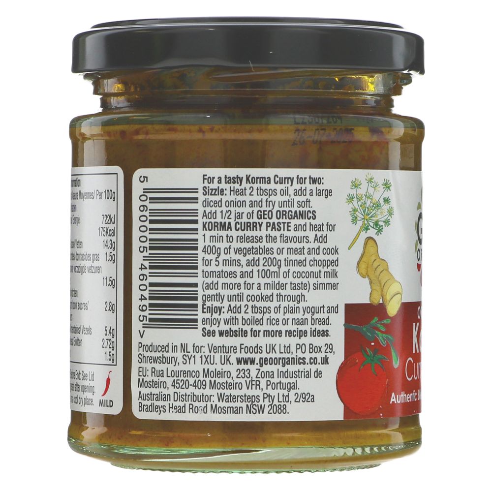 Korma India Curry Pastes 180g - Eco Natural Products - Geo Organics - Curry Pastes