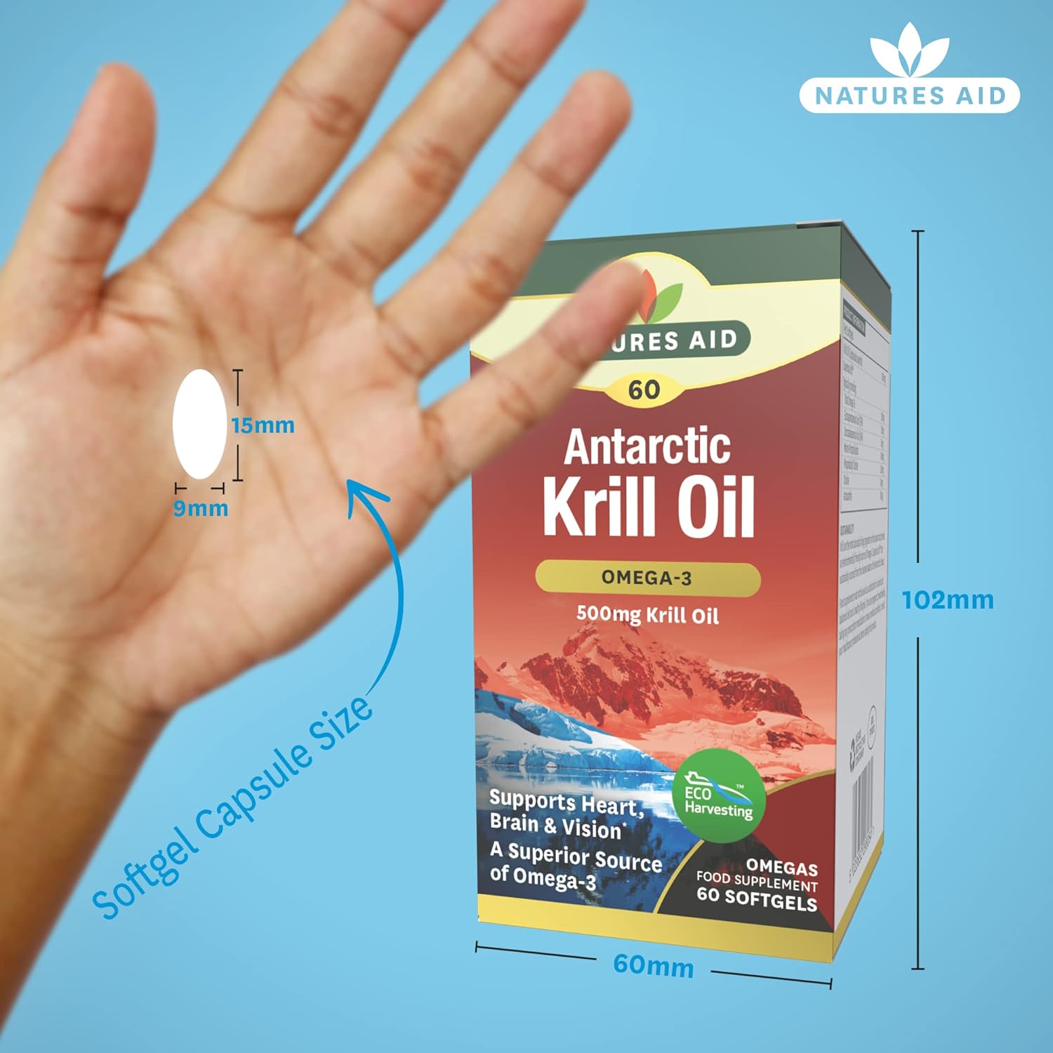 Krill Oil Omega 3 60 Softgels - Eco Natural Products - Natures Aid - Food Supplement