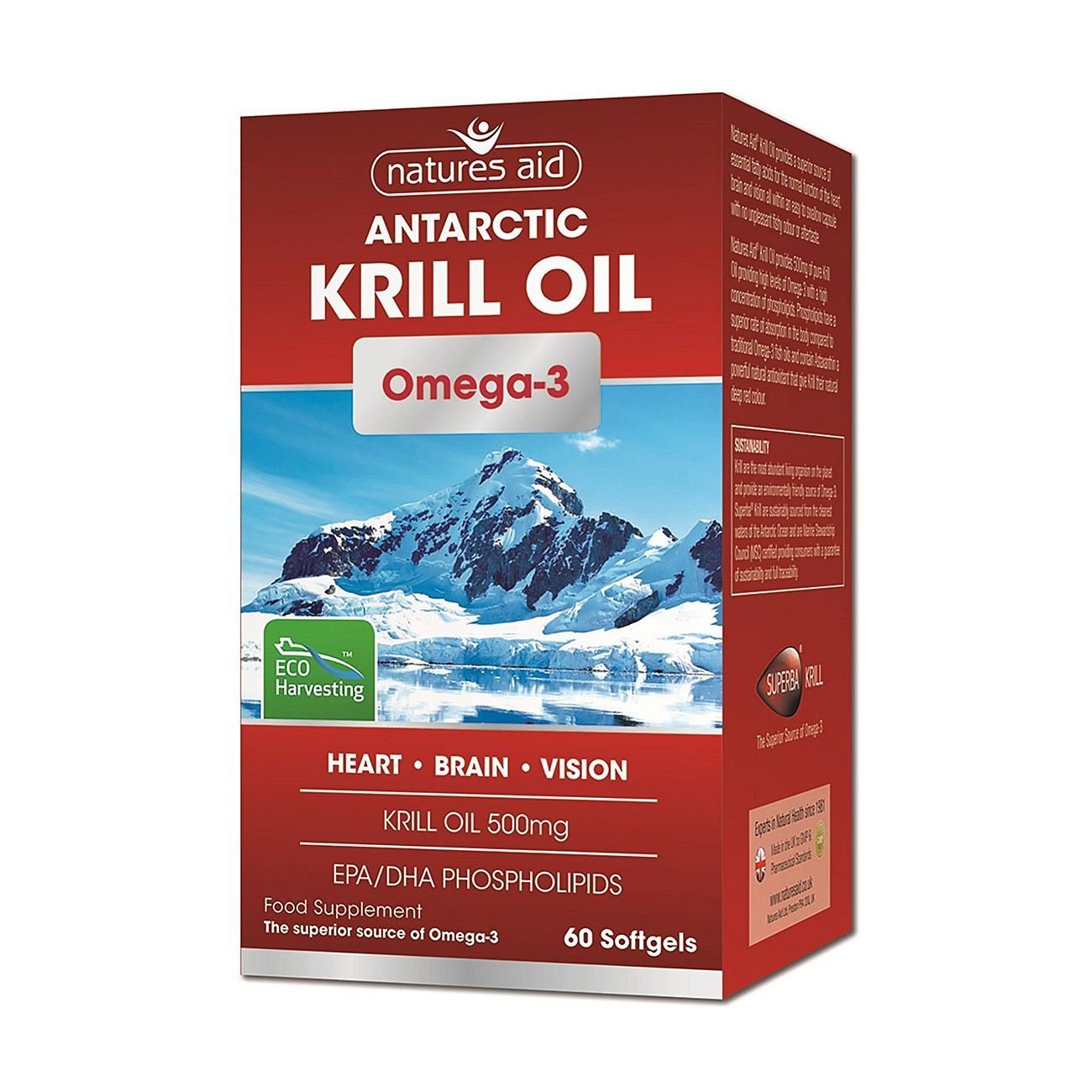 Krill Oil Omega 3 60 Softgels - Eco Natural Products - Natures Aid - Food Supplement