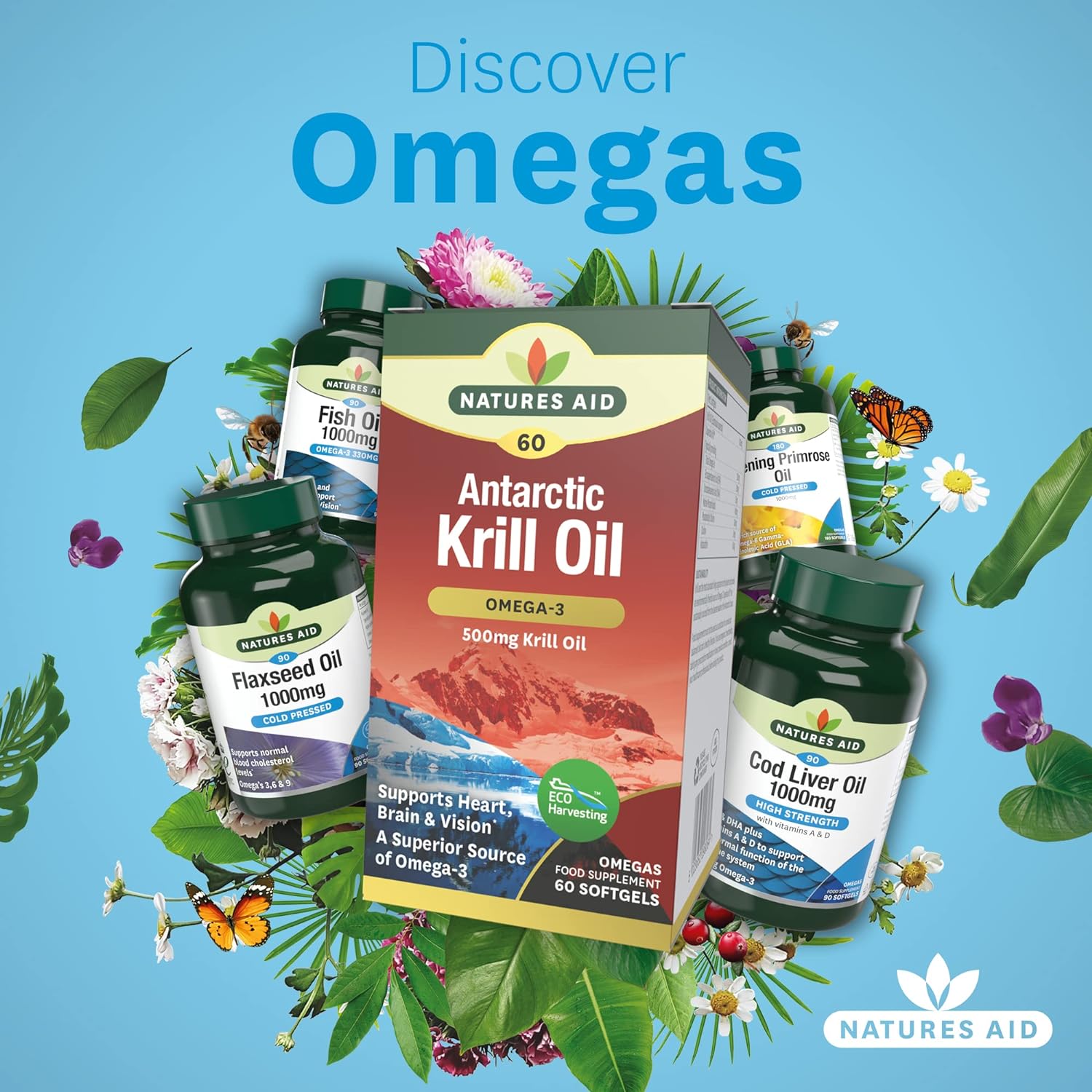 Krill Oil Omega 3 60 Softgels - Eco Natural Products - Natures Aid - Food Supplement