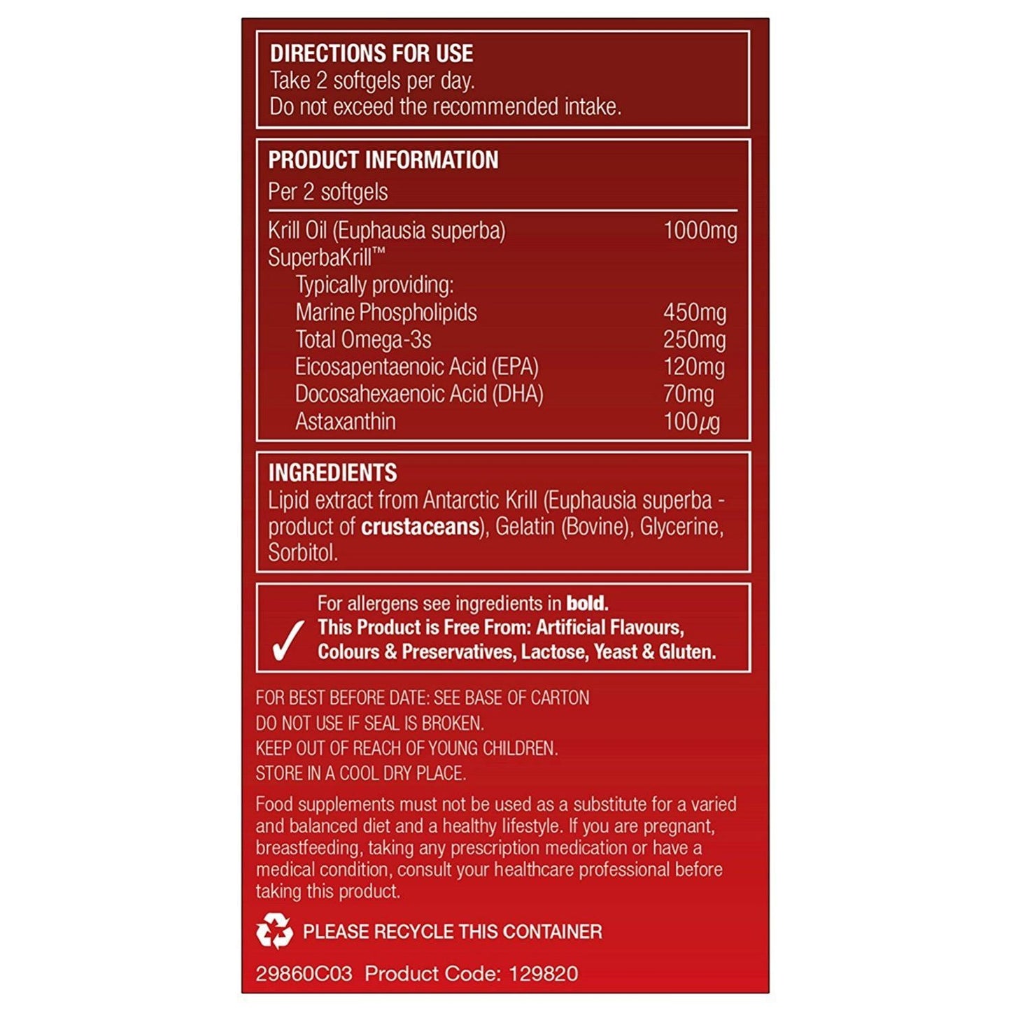 Krill Oil Omega 3 60 Softgels - Natures Aid - Food Supplement - Eco Natural Products