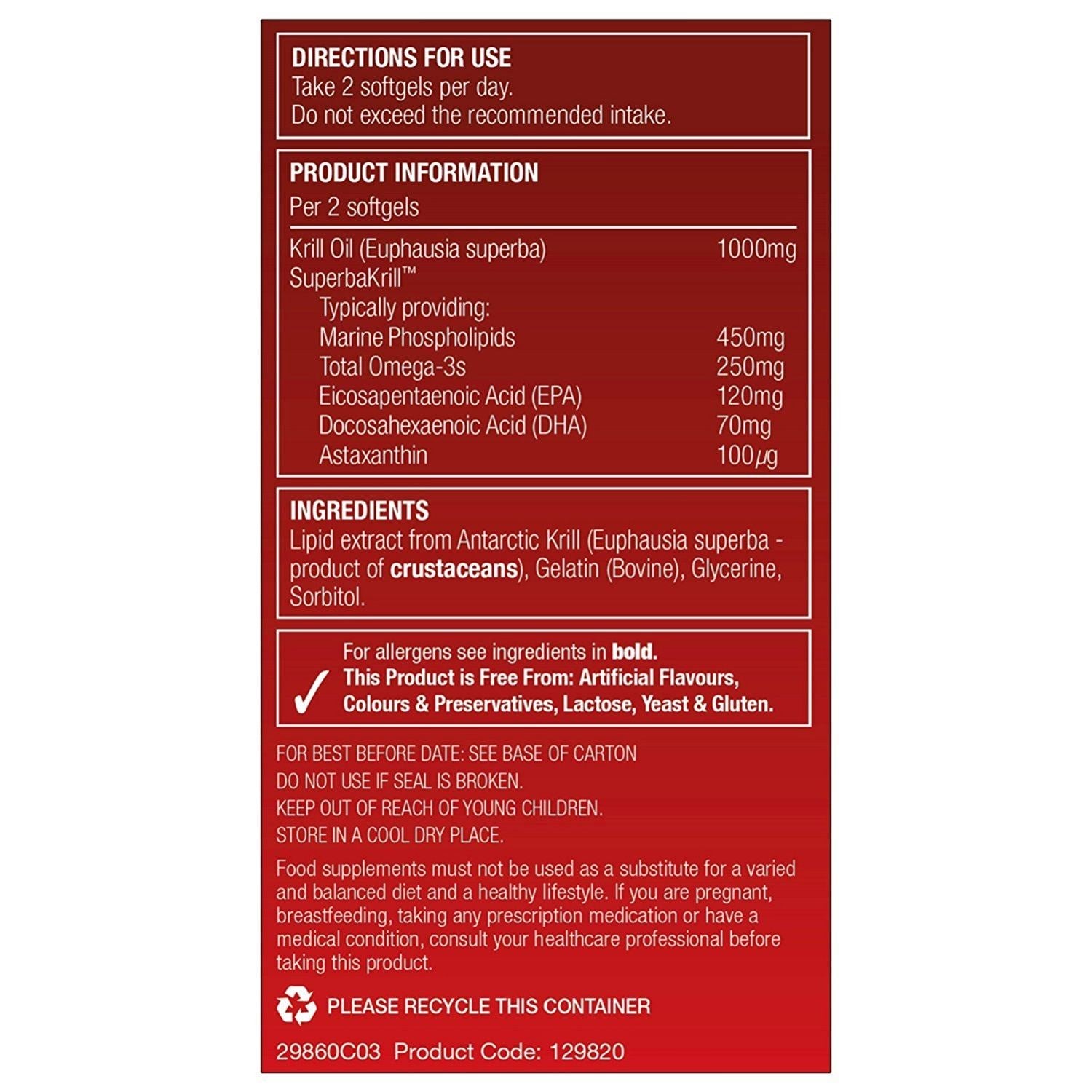 Krill Oil Omega 3 60 Softgels - Natures Aid - Food Supplement - Eco Natural Products