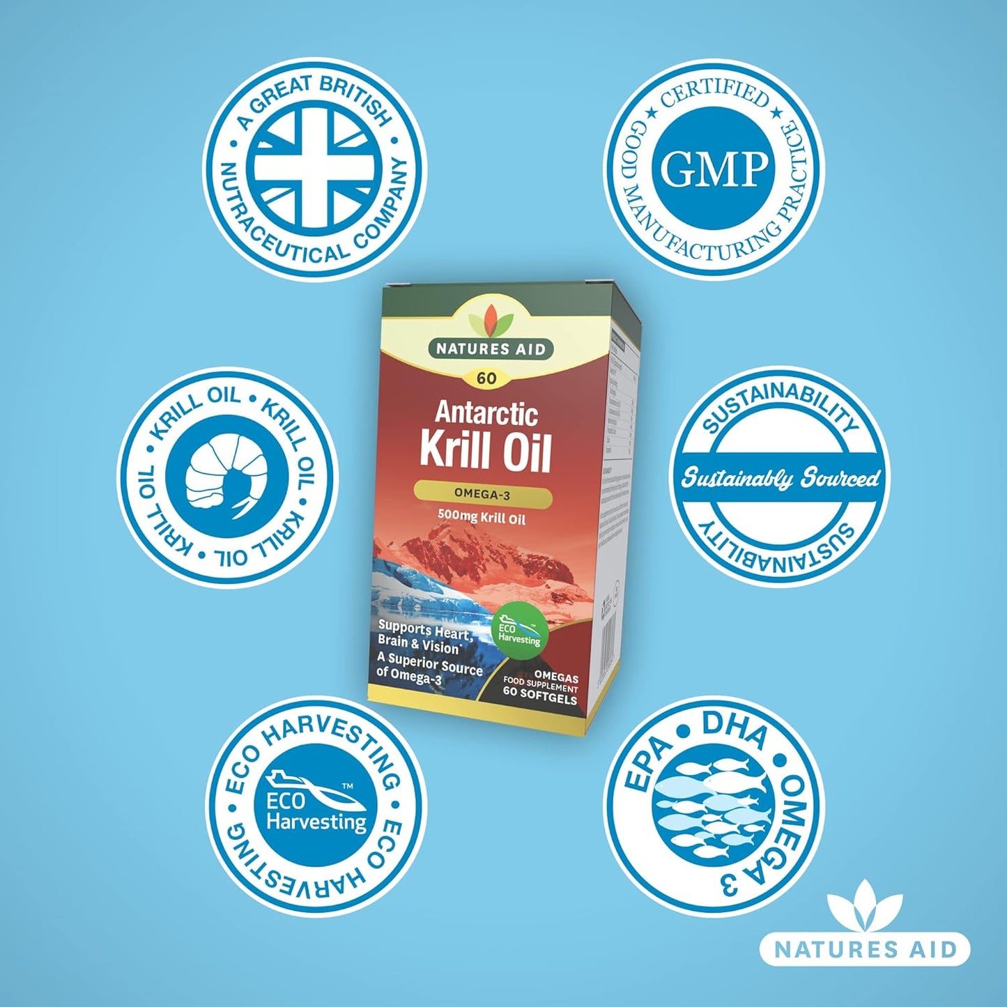 Krill Oil Omega 3 60 Softgels - Natures Aid - Food Supplement - Eco Natural Products