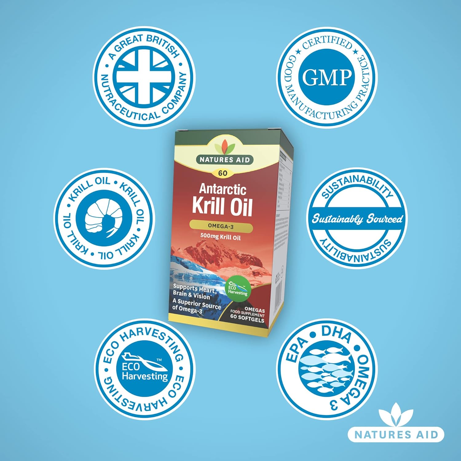 Krill Oil Omega 3 60 Softgels - Natures Aid - Food Supplement - Eco Natural Products