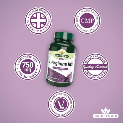 L Arginine HCl 750mg 90 Capsules - Natures Aid - Vitamins & Supplements - Eco Natural Products