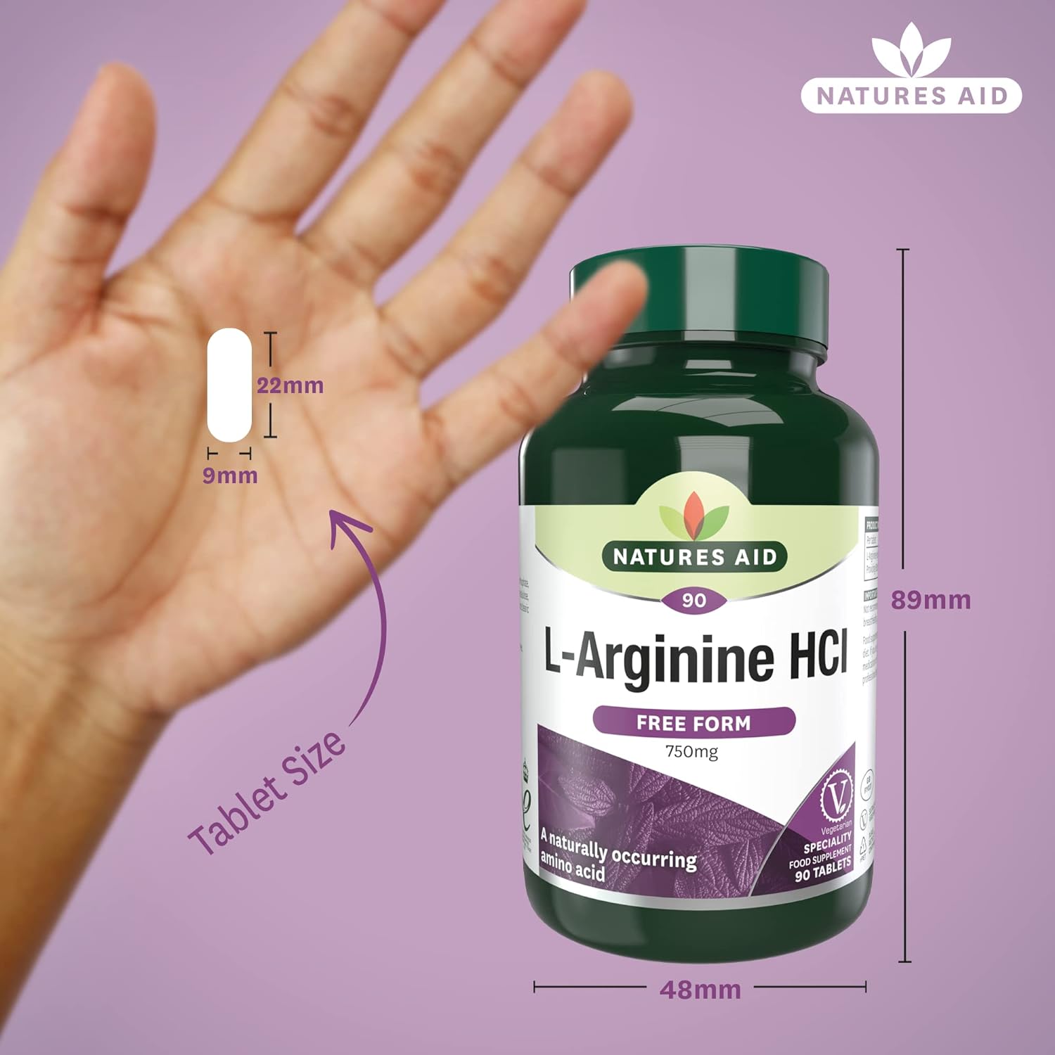 L Arginine HCl 750mg 90 Capsules - Eco Natural Products - Natures Aid - Vitamins & Supplements