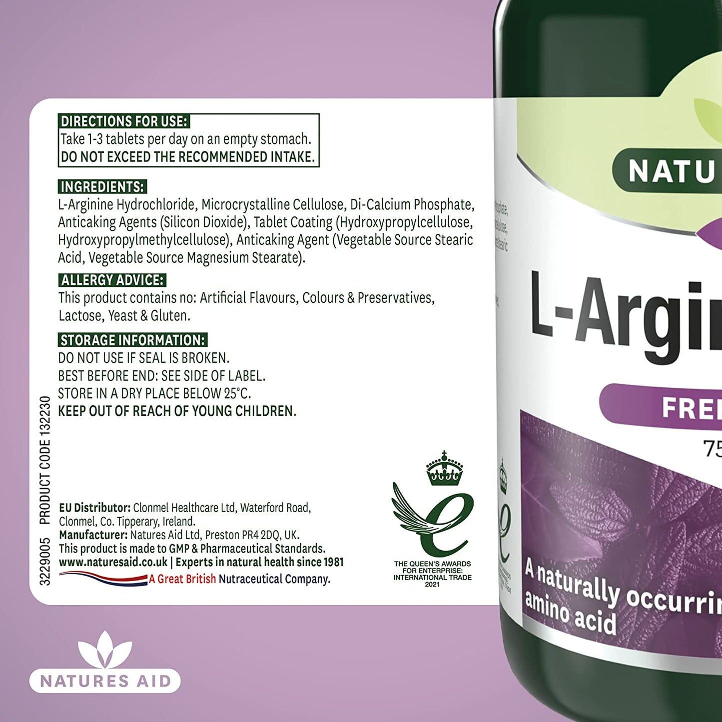 L Arginine HCl 750mg 90 Capsules - Natures Aid - Vitamins & Supplements - Eco Natural Products