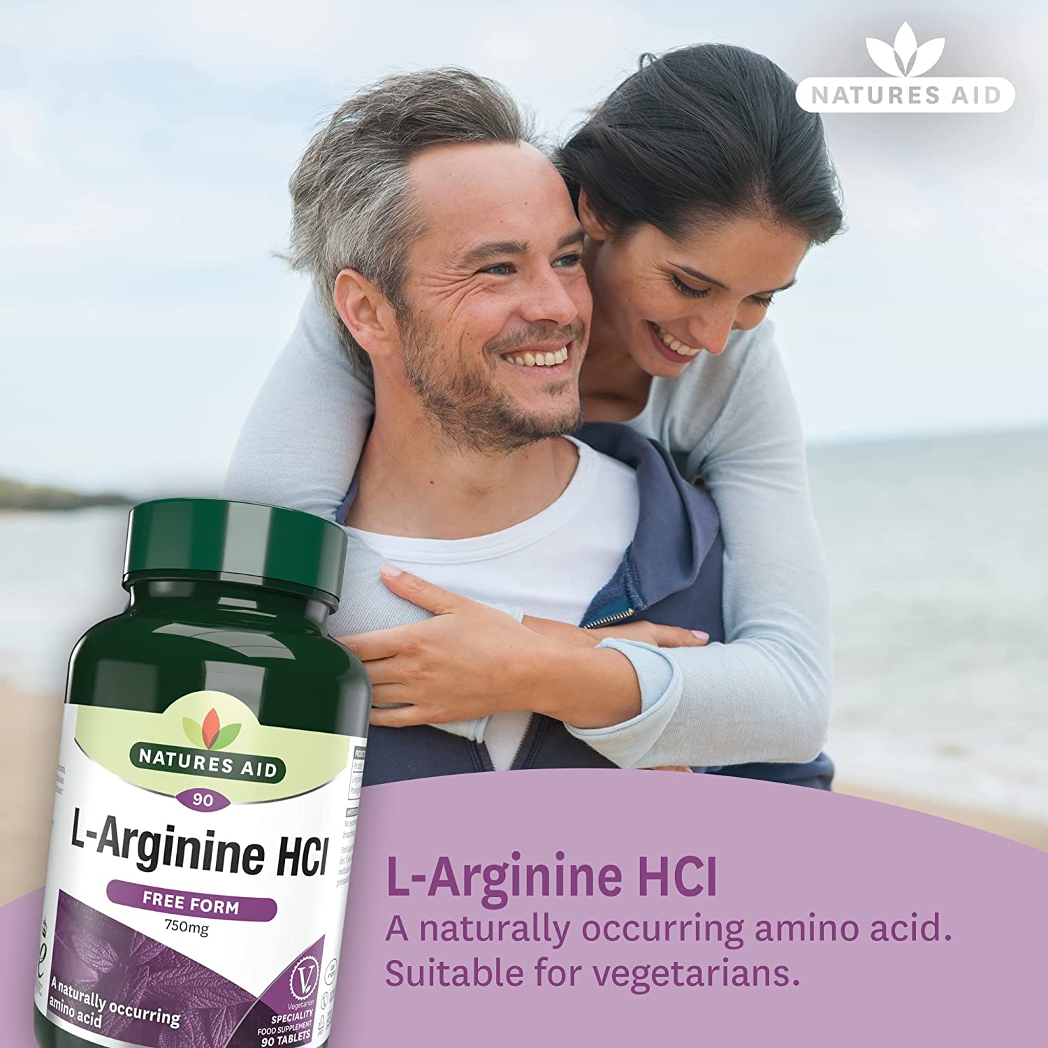 L Arginine HCl 750mg 90 Capsules - Eco Natural Products - Natures Aid - Vitamins & Supplements