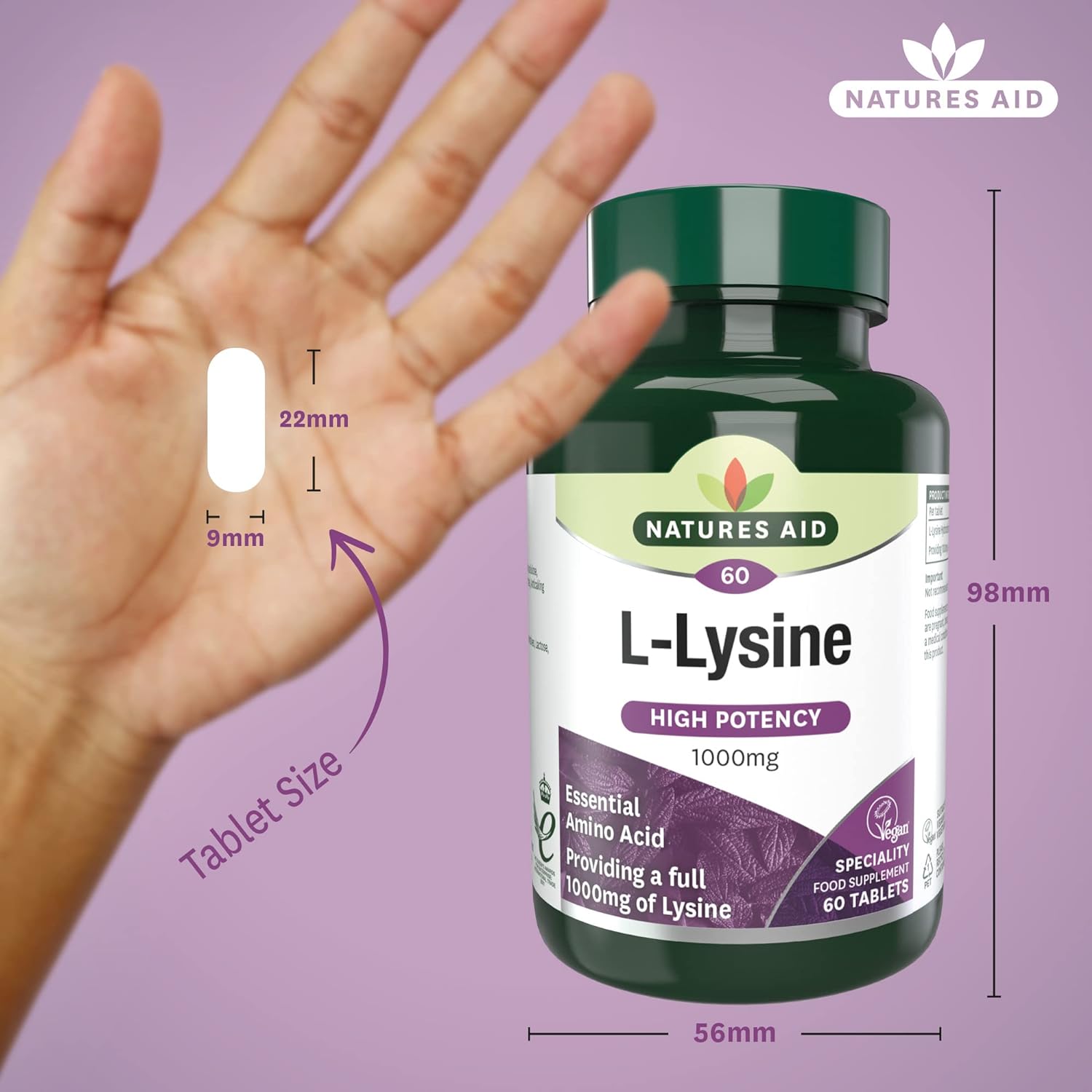 L Lysine 1000mg 60 Tablets BBE.06.2024 - Eco Natural Products - Natures Aid - Vitamins & Supplements