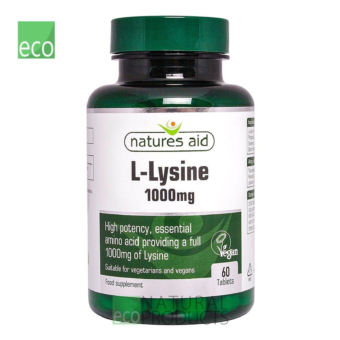 L Lysine 1000mg 60 Tablets BBE.06.2024 - Eco Natural Products - Natures Aid - Vitamins & Supplements