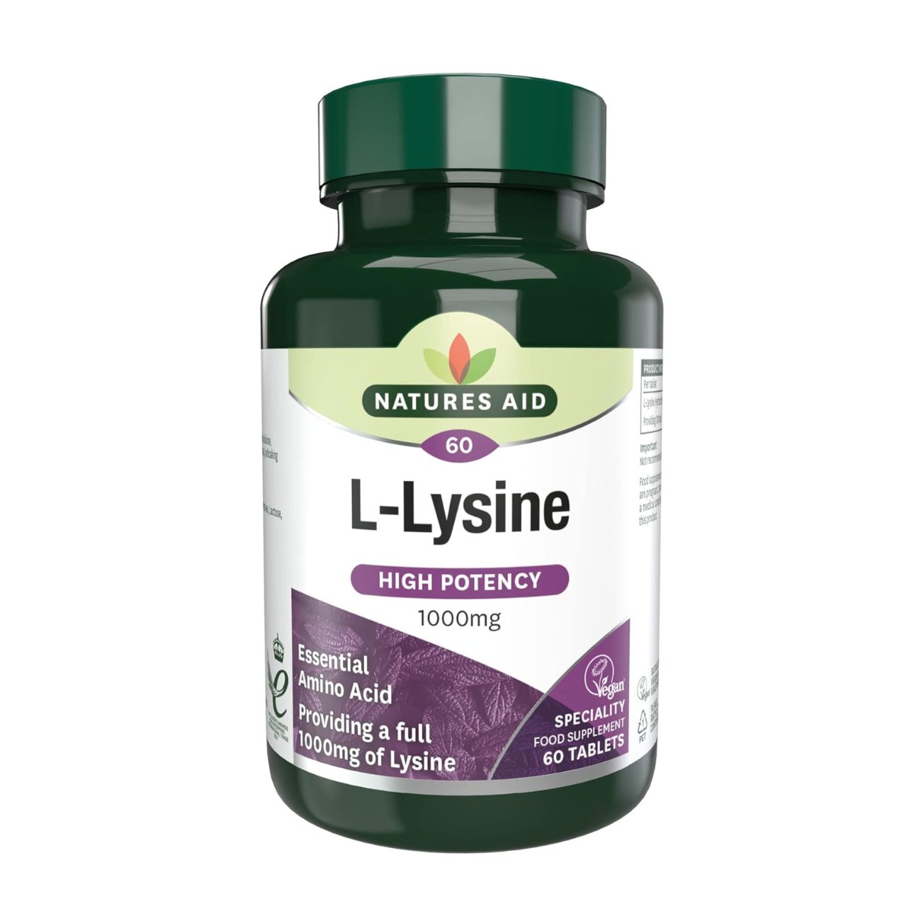 L Lysine 1000mg 60 Tablets - Eco Natural Products - Natures Aid - Vitamins & Supplements