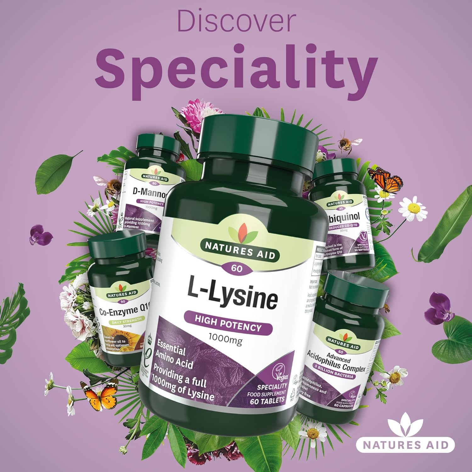 L Lysine 1000mg 60 Tablets - Natures Aid - Vitamins & Supplements - Eco Natural Products