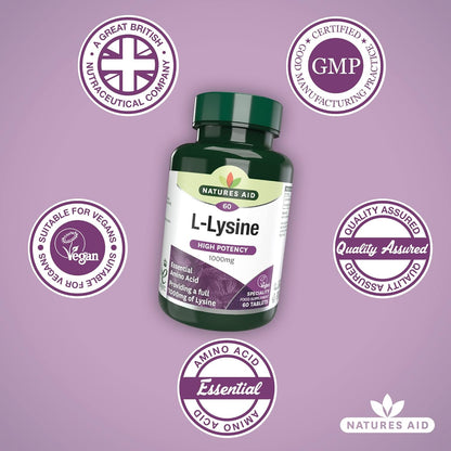 L Lysine 1000mg 60 Tablets - Natures Aid - Vitamins & Supplements - Eco Natural Products