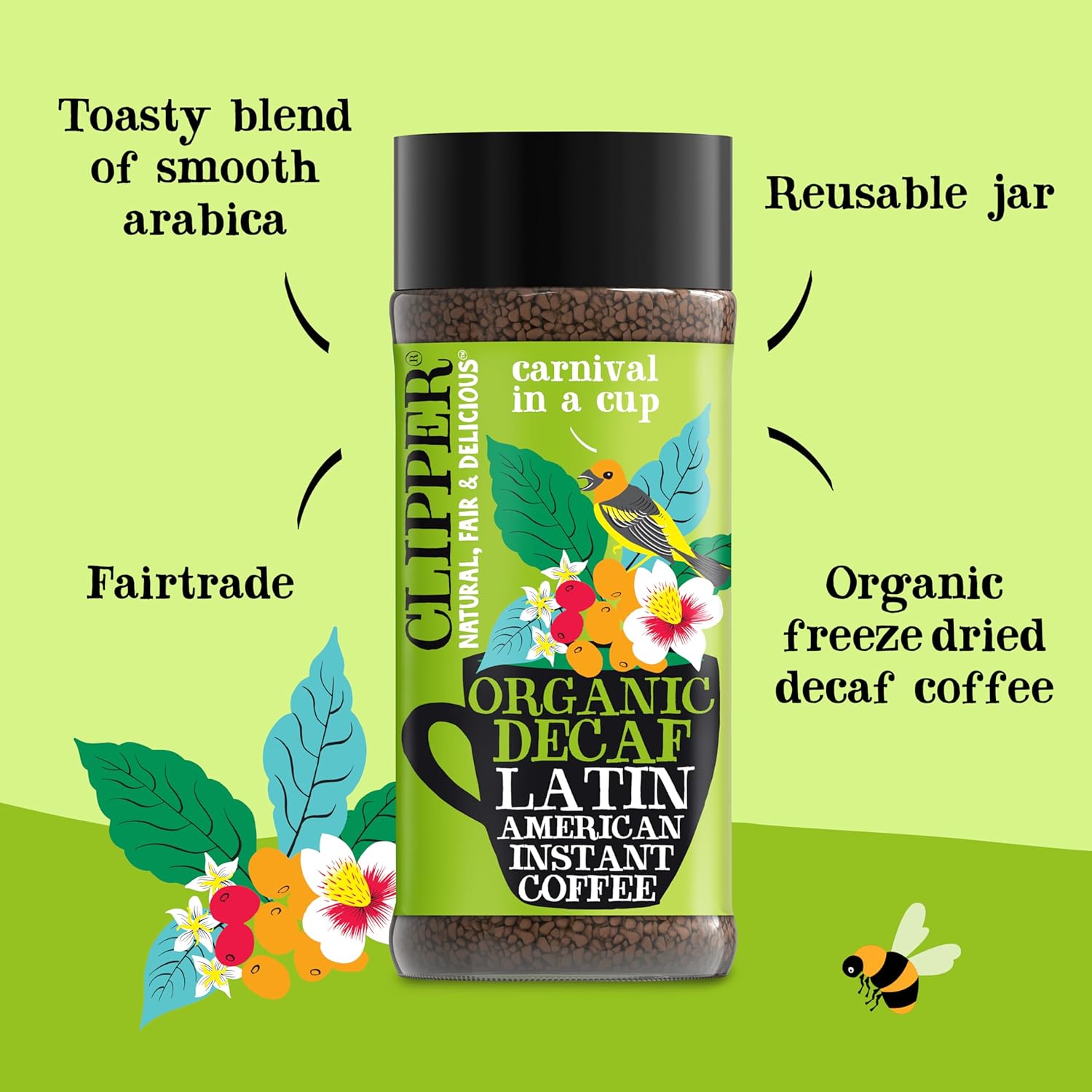 Latin American Arabica Decaf Instant Coffee 100g - Eco Natural Products - Clipper - Decaf Instant Coffee