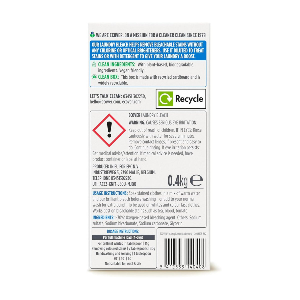 Laundry Bleach 400g - Ecover - Laundry Bleach - Eco Natural Products