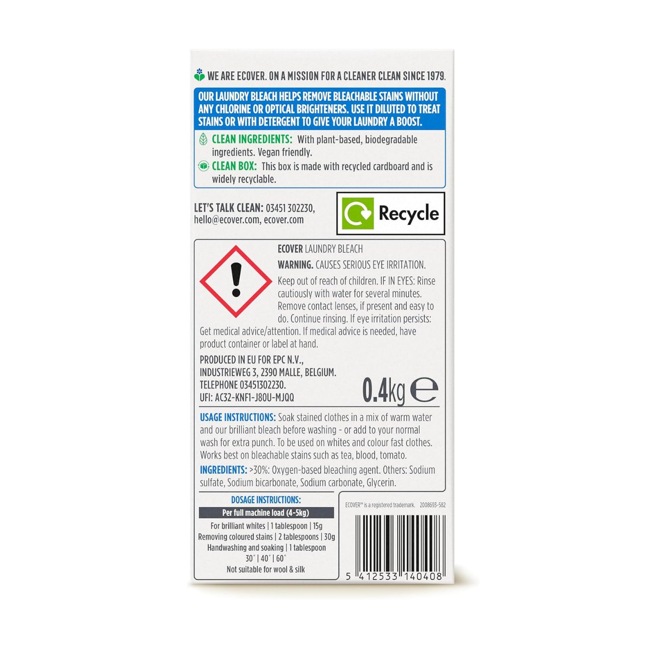 Laundry Bleach 400g - Ecover - Laundry Bleach - Eco Natural Products