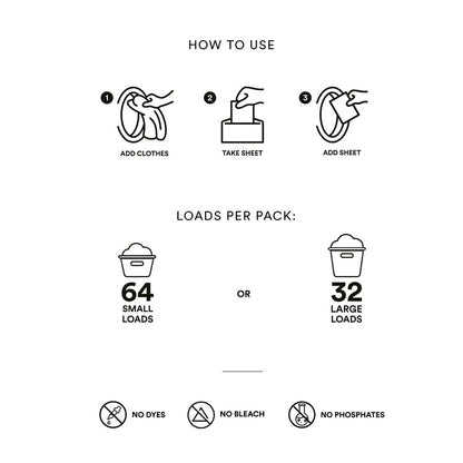 Laundry Detergent Sheets - Pack of 64 (Plastic Free): Naturally Scented - 64 Sheets - Zero Waste Club - Eco Natural Products