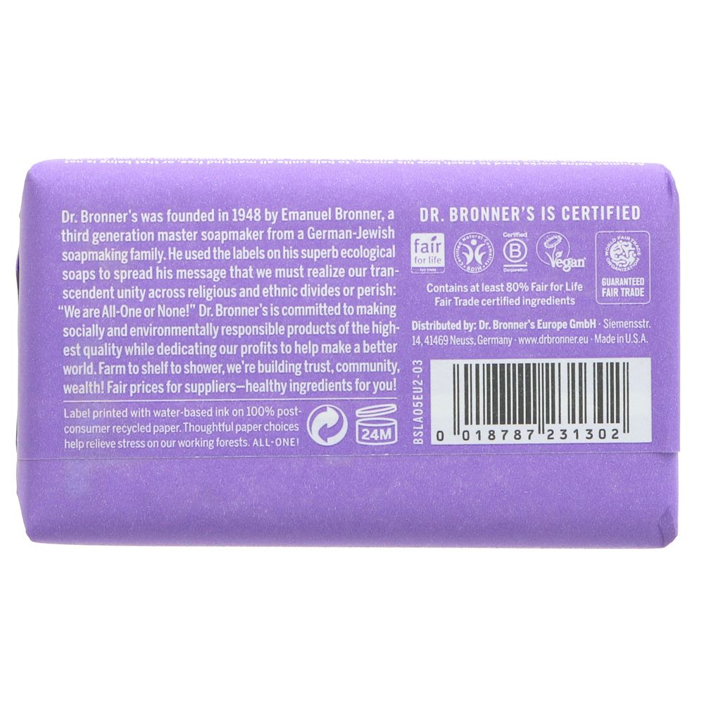 Lavander Pure - Castile Bar Soap 140g - Eco Natural Products - Dr. Bronner - Bar Soap