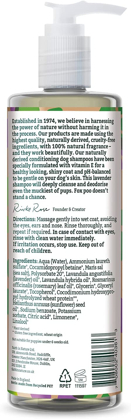 Lavender Dog Shampoo 400ml - Faith in Nature - Pet Grooming Supplies - Eco Natural Products