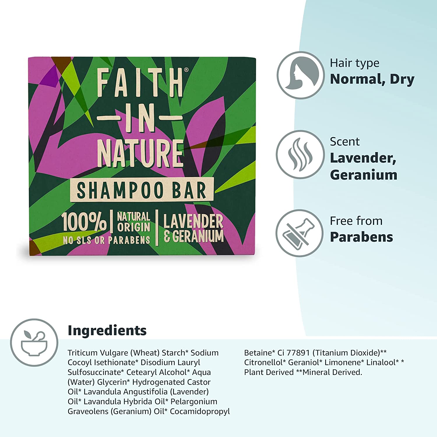 Lavender & Geranium Shampoo Bar 85g - Eco Natural Products - Faith in Nature - Shampoo