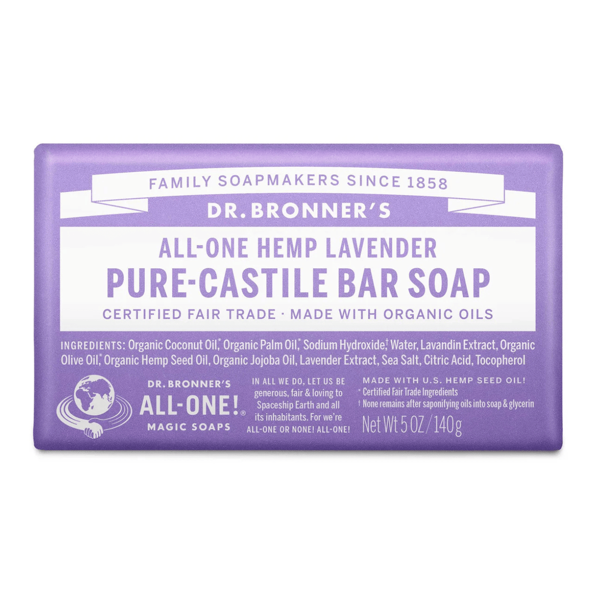 Lavender Pure - Castile Bar Soap 140g - Dr. Bronner - Bar Soap - Eco Natural Products