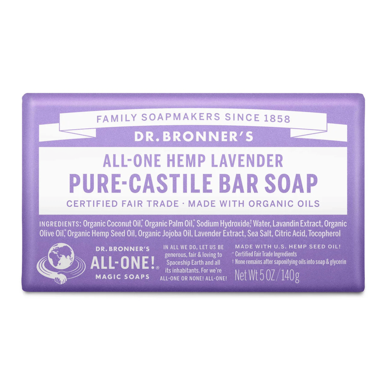 Lavender Pure - Castile Bar Soap 140g - Dr. Bronner - Bar Soap - Eco Natural Products