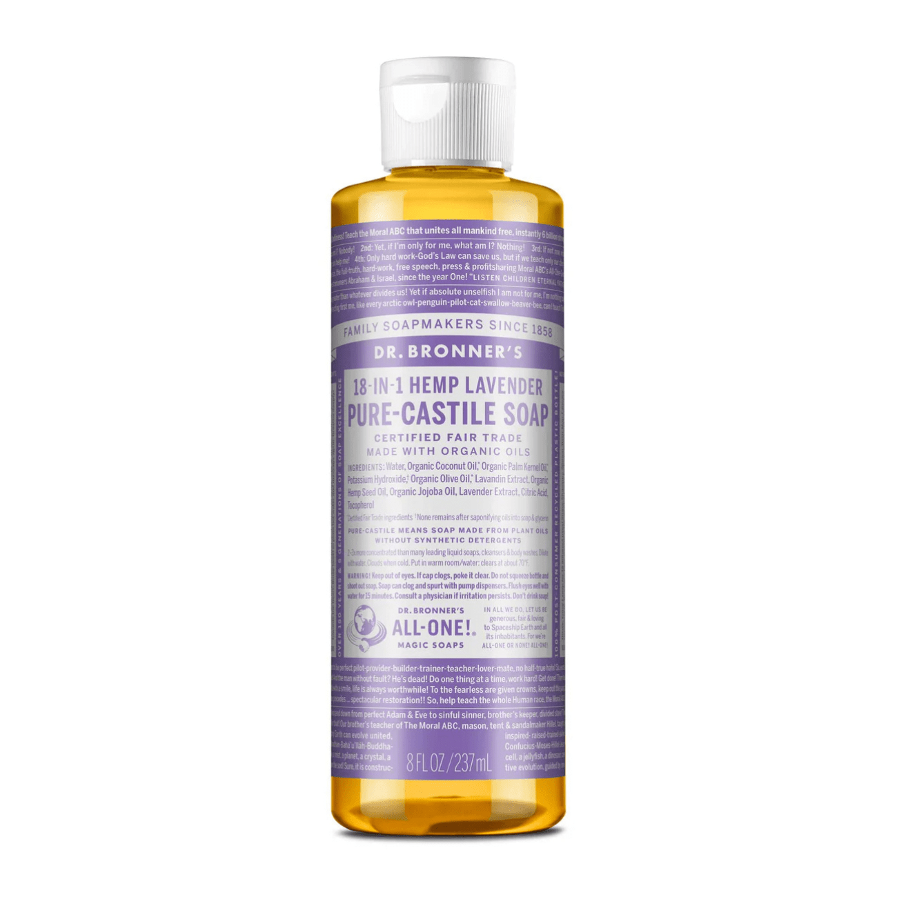 Lavender Pure - Castile Liquid Soap 237ml - Eco Natural Products - Dr. Bronner - Liquid Soap