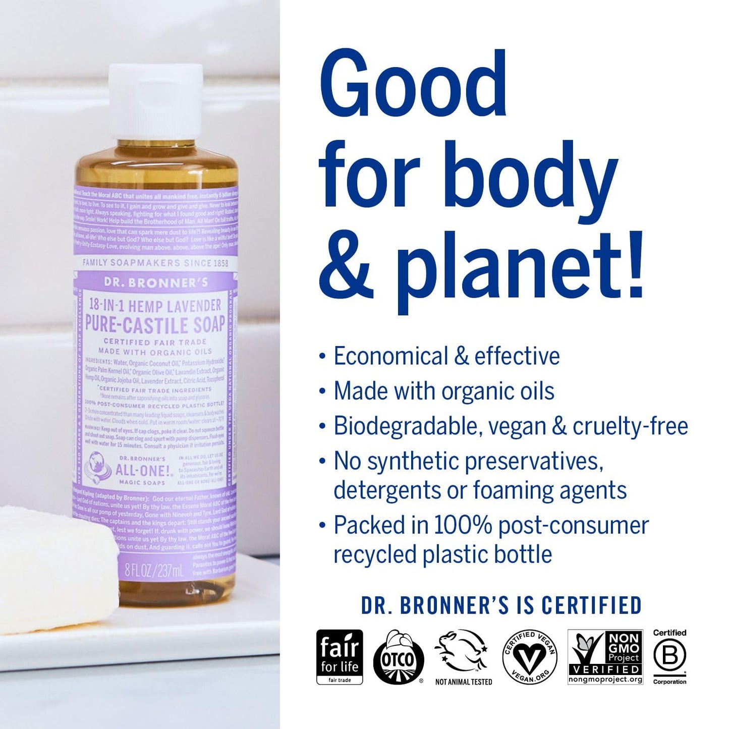 Lavender Pure - Castile Liquid Soap 237ml - Dr. Bronner - Liquid Soap - Eco Natural Products