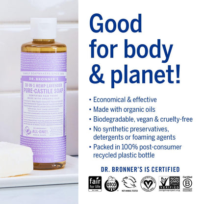 Lavender Pure - Castile Liquid Soap 237ml - Dr. Bronner - Liquid Soap - Eco Natural Products