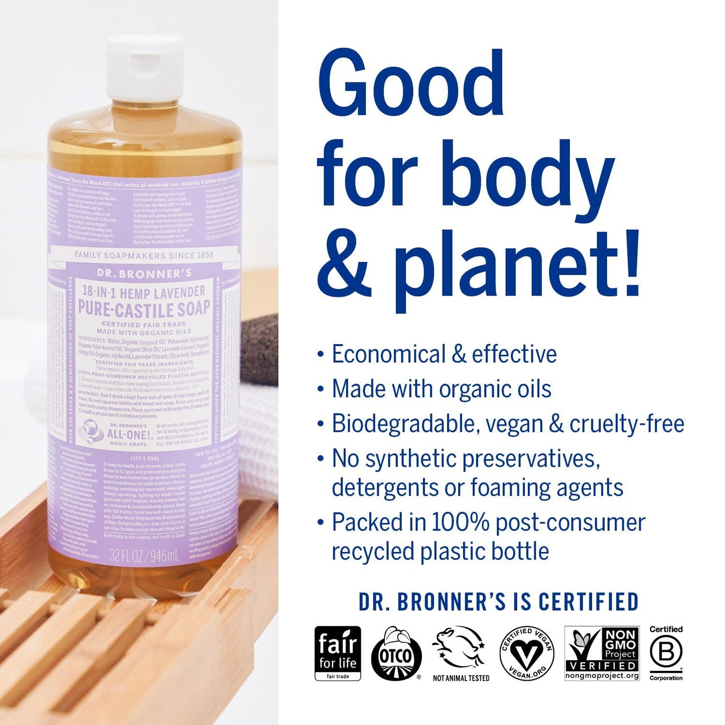 Lavender Pure - Castile Liquid Soap 473ml - Dr. Bronner - Liquid Soap - Eco Natural Products