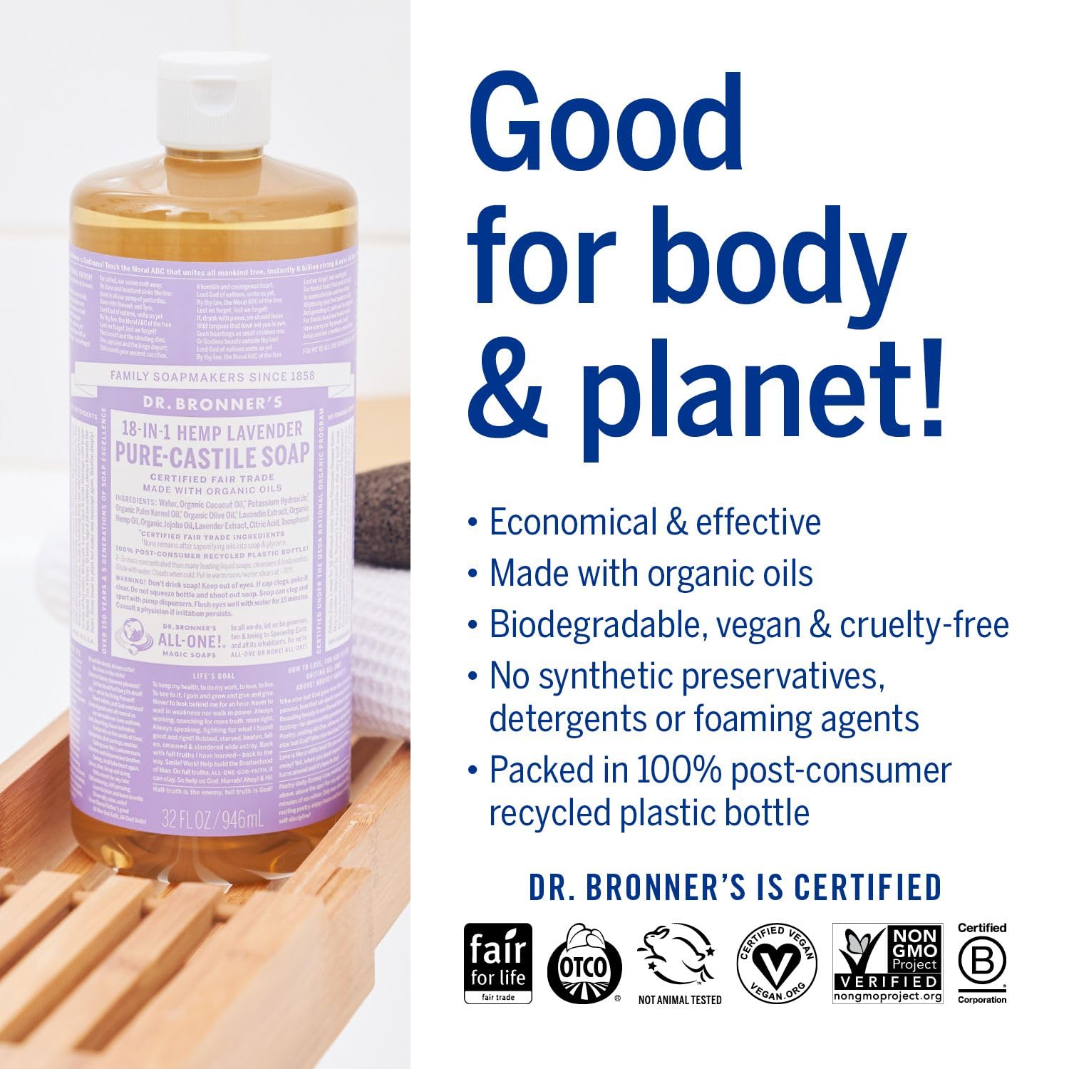 Lavender Pure - Castile Liquid Soap 473ml - Dr. Bronner - Liquid Soap - Eco Natural Products
