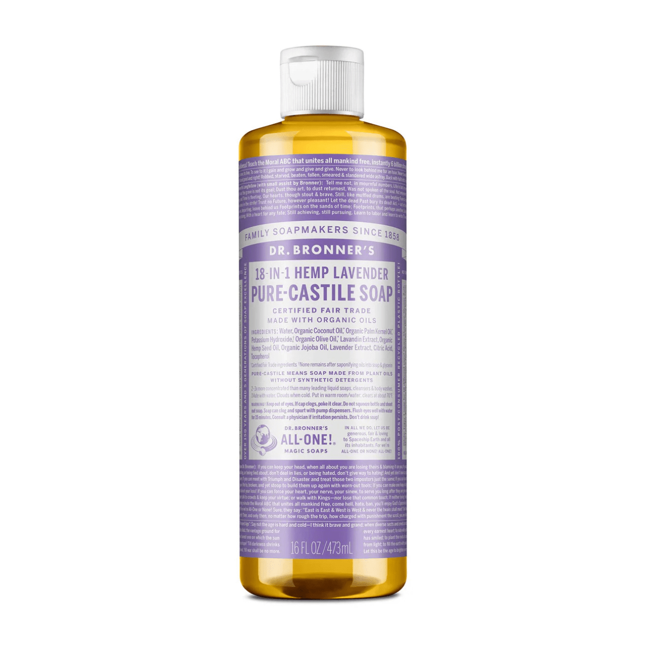 Lavender Pure - Castile Liquid Soap 473ml - Eco Natural Products - Dr. Bronner - Liquid Soap