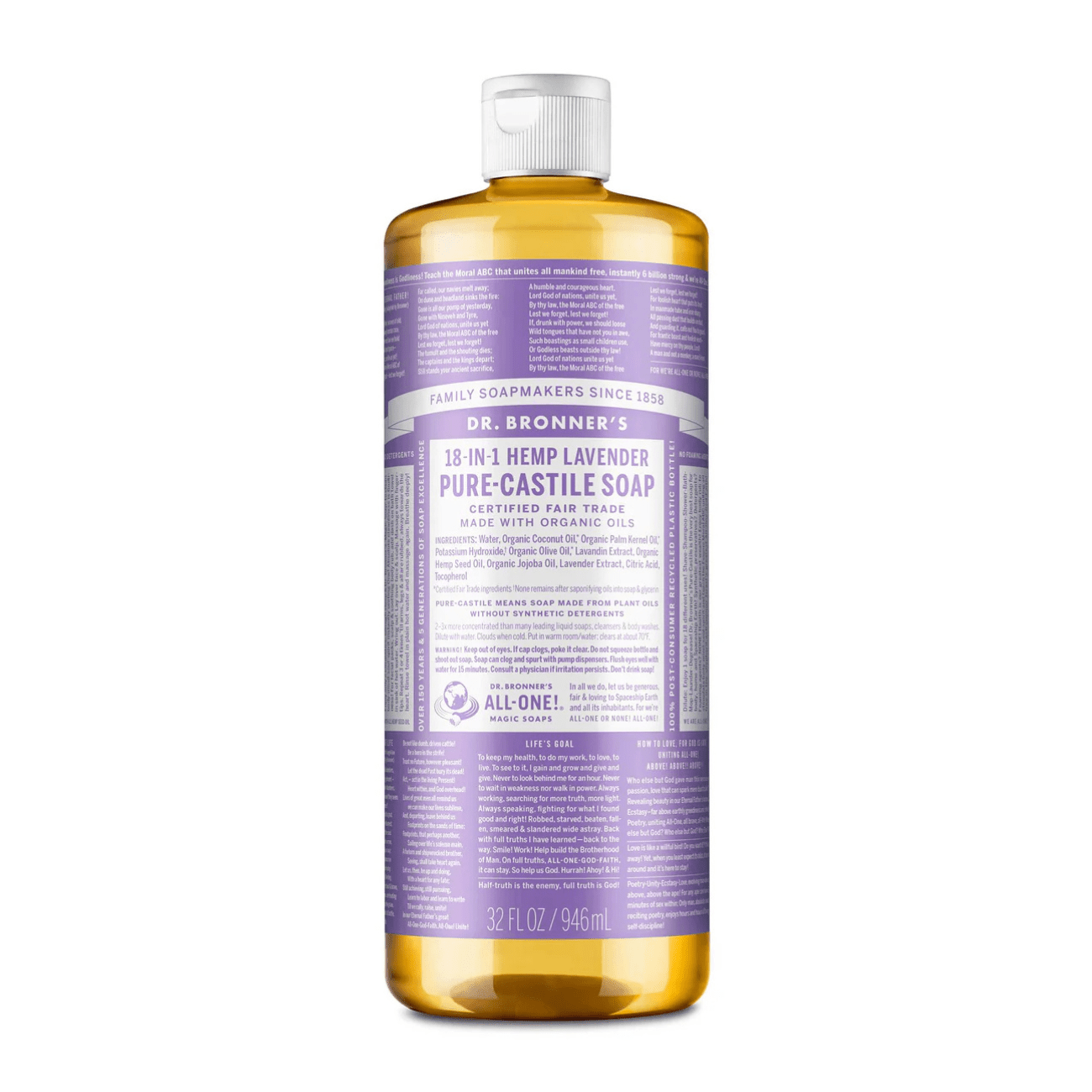 Lavender Pure - Castile Liquid Soap 946ml - Eco Natural Products - Dr. Bronner - Liquid Soap