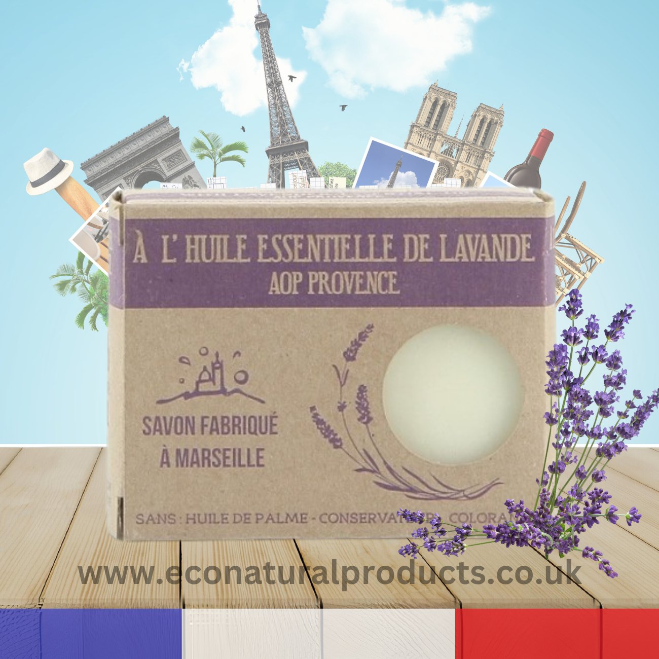 Lavender Soap 99% Natural Palm Oil Free 150g - Eco Natural Products - FouFour - Savon de Marseille - Bar Soap