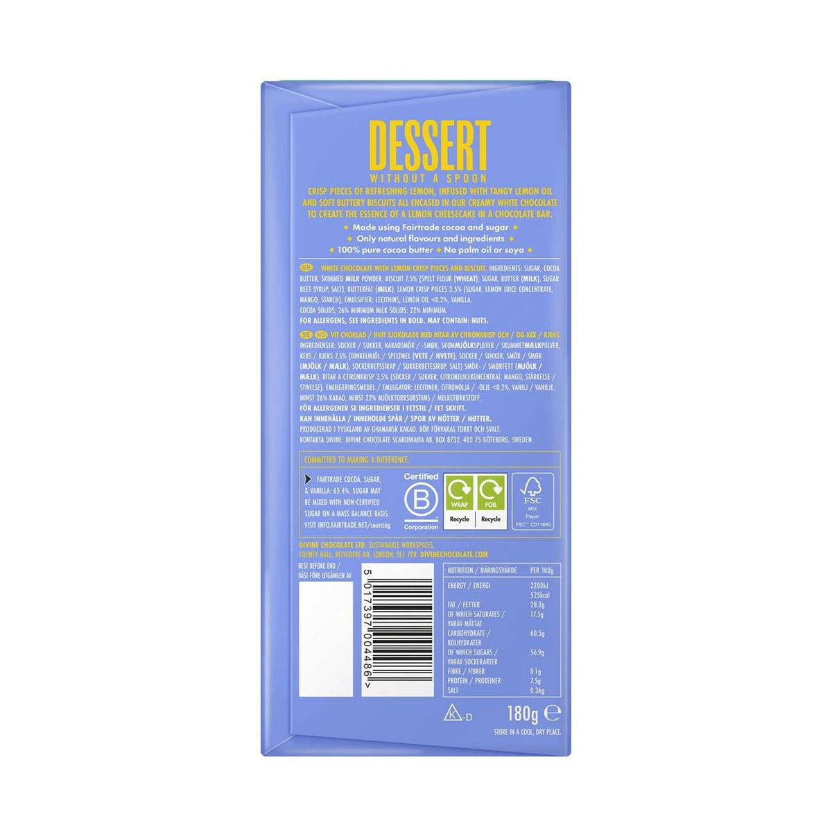 Lemon Cheesecake White Chocolate Bar 180g - Divine Chocolate - Chocolate - Eco Natural Products