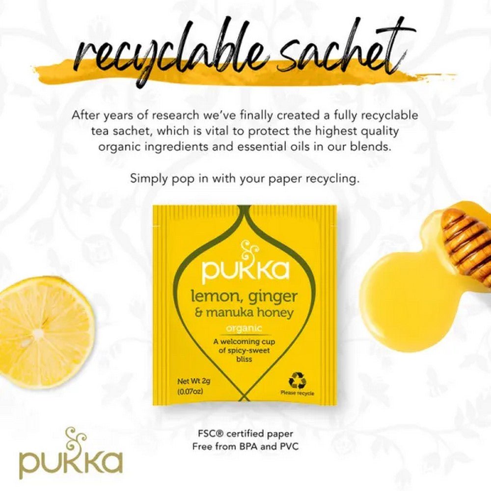 Lemon Ginger & Manuka Honey Tea 20 Bags - Eco Natural Products - Pukka Herbs - Herbal Tea