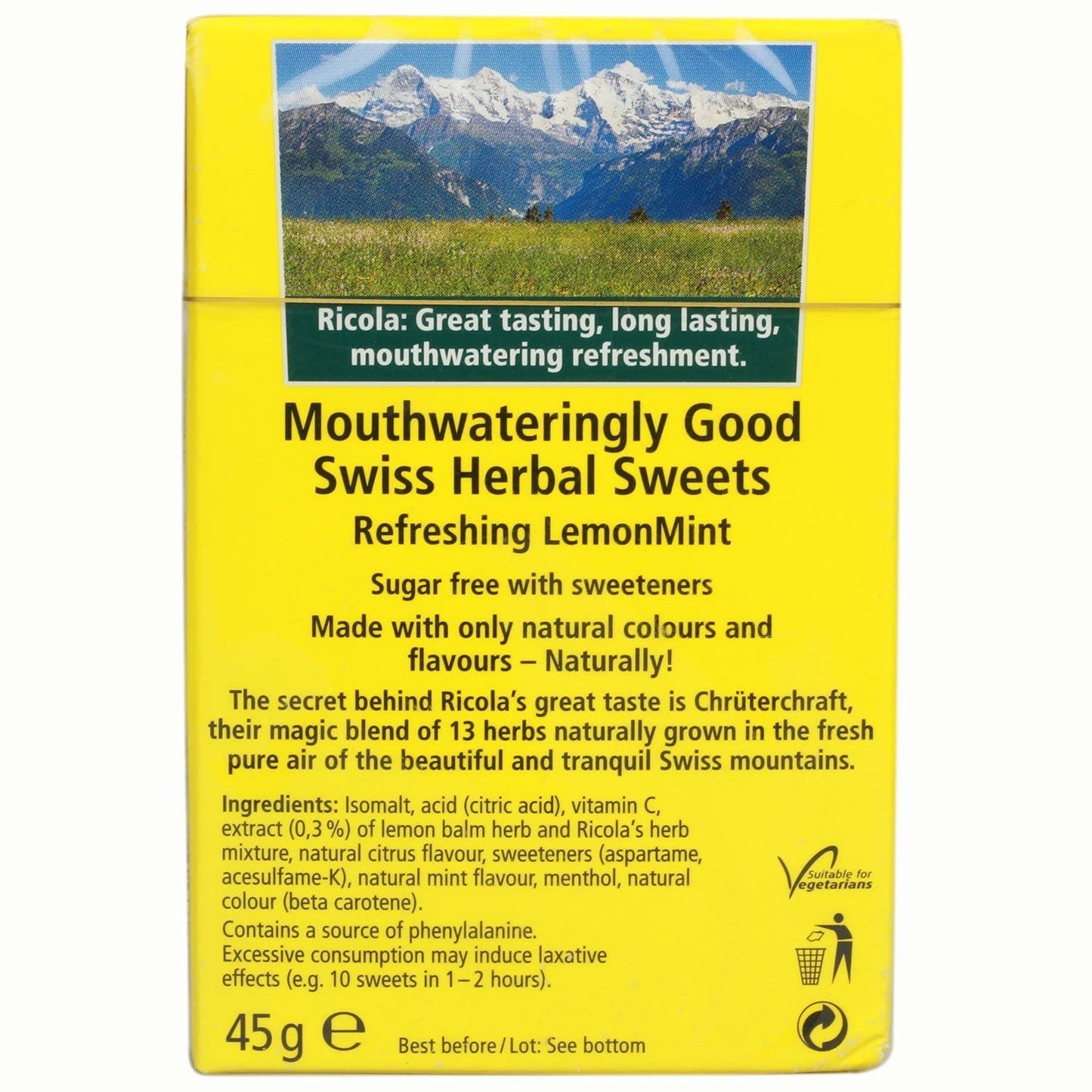 Lemon Mint Sugar Free with Stevia Swiss Herbal Sweets 45g - Ricola - Herbal sweets - Eco Natural Products