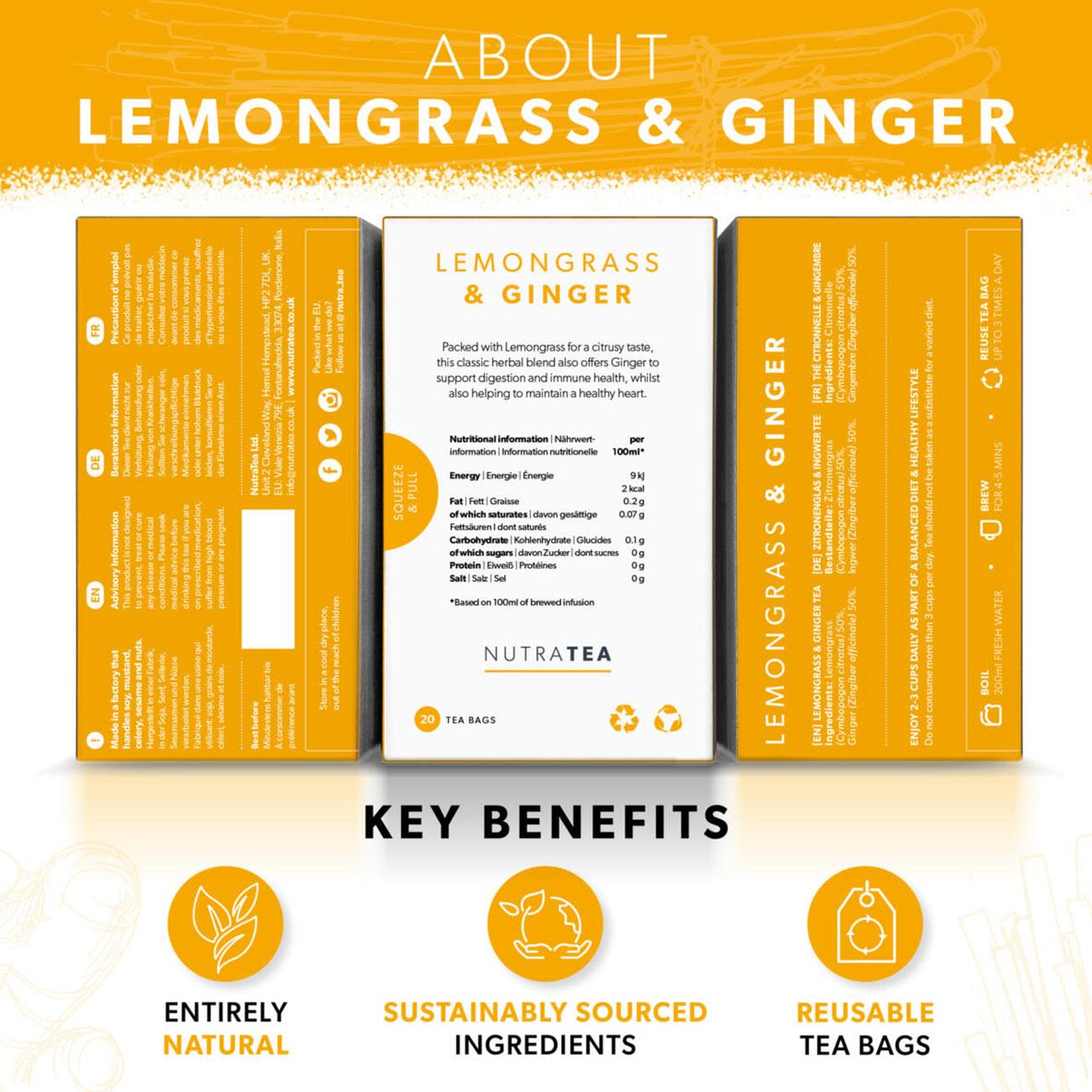 Lemongrass & Ginger Herbal Tea 20 Bags - Eco Natural Products - NutraTea - Herbal tea