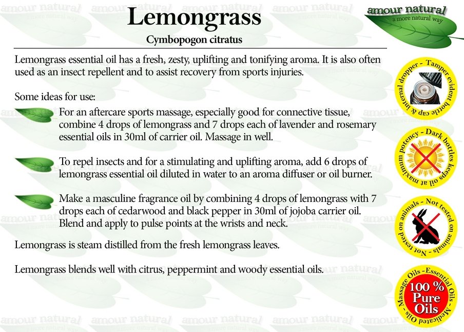Lemongrass Pure Essential Oil 10ml - Amour Natural - Essential Oil - Eco Natural Products