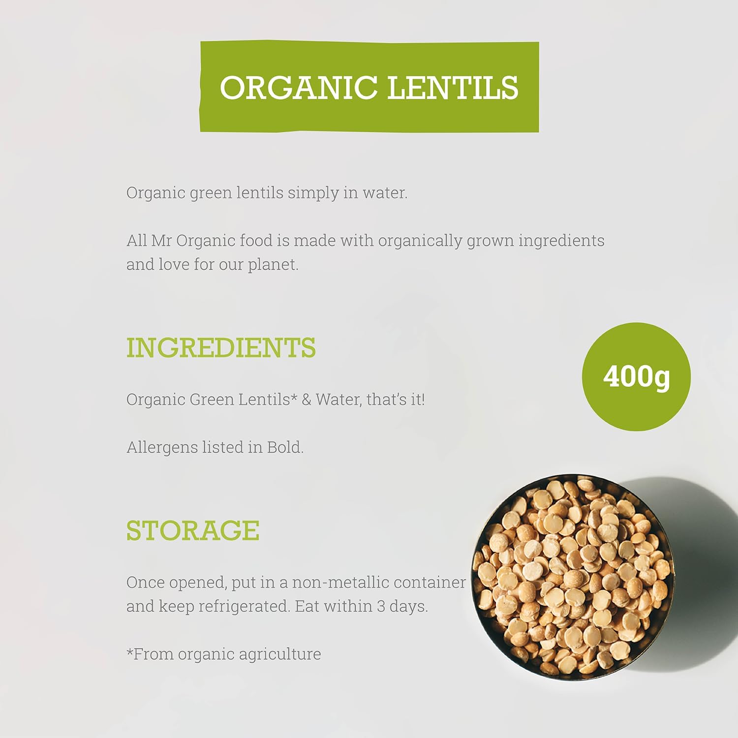 Lentils Tin 400g - Eco Natural Products - Mr Organic - Lentils