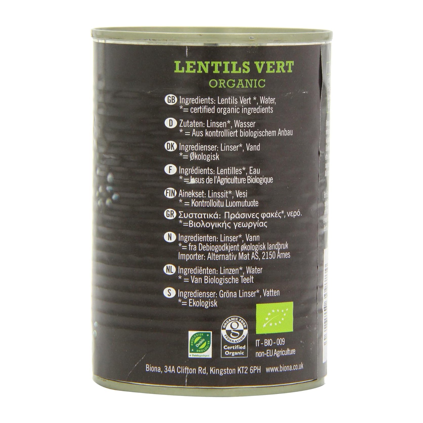 Lentils Vert 400g - Biona - Preserved Vegetables - Eco Natural Products